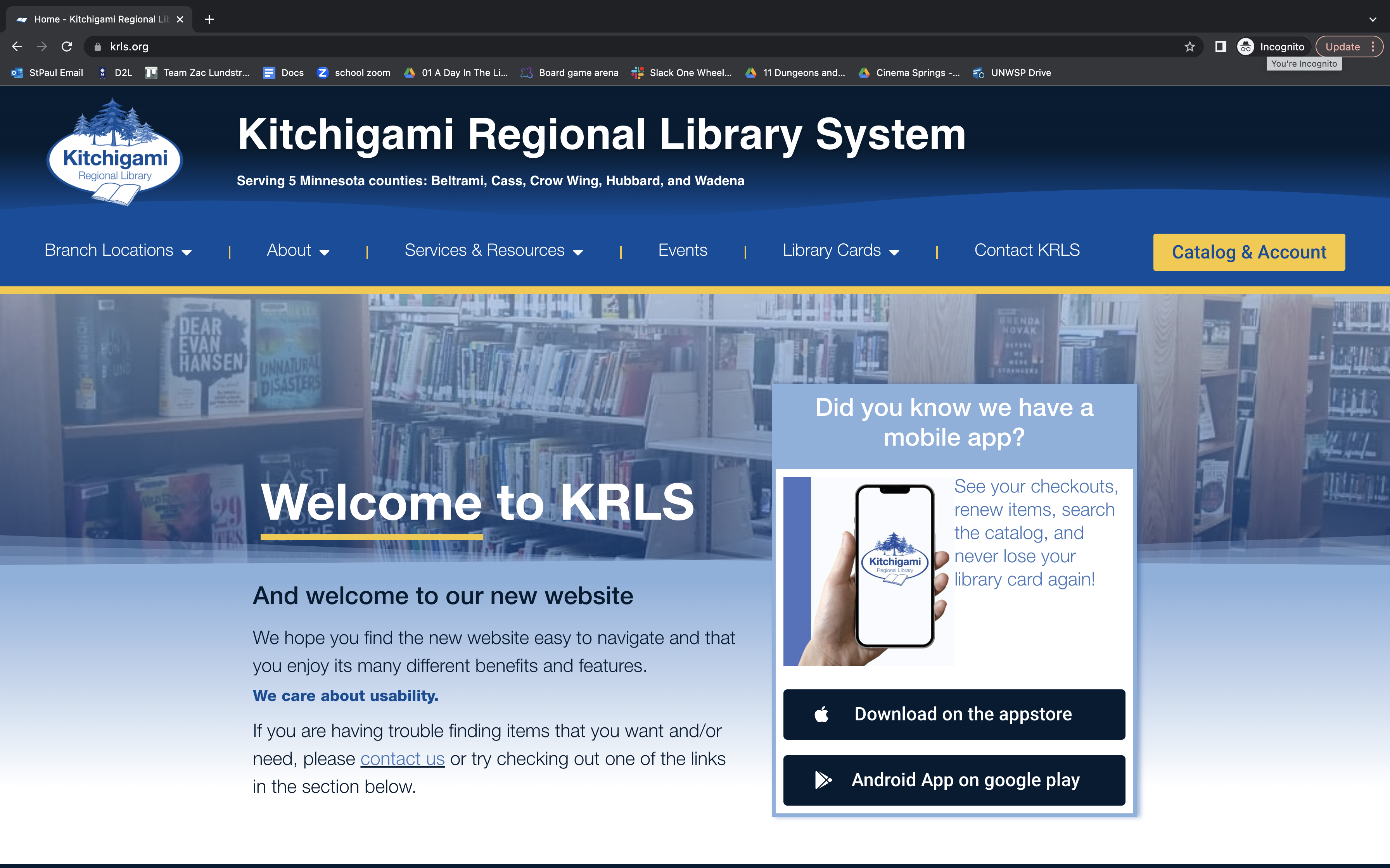 Home page screenshot of new krls website